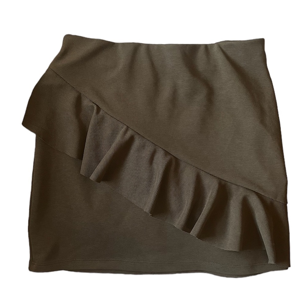 Zara Olive Green Ruffle Mini Skirt Size S
